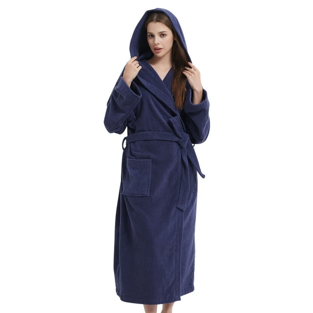 Cotton Terry Cloth Bathrobe for Men Women Hooded Classic Full Length