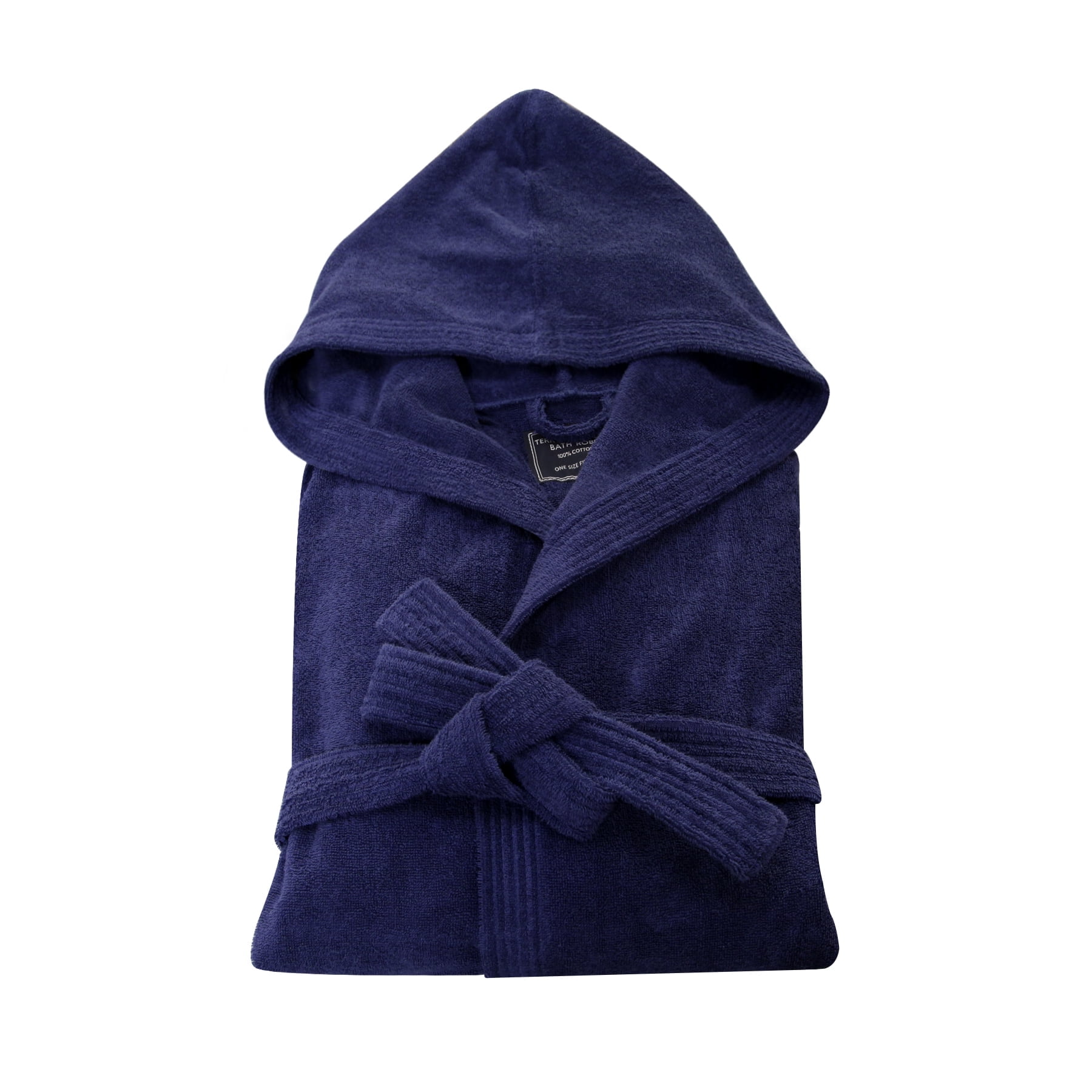 【送料&関税込】new Tradition Blue Hooded Bath Robe With Orn Cotton Terry Bathrobe for Men & Women, Hooded, Full Length