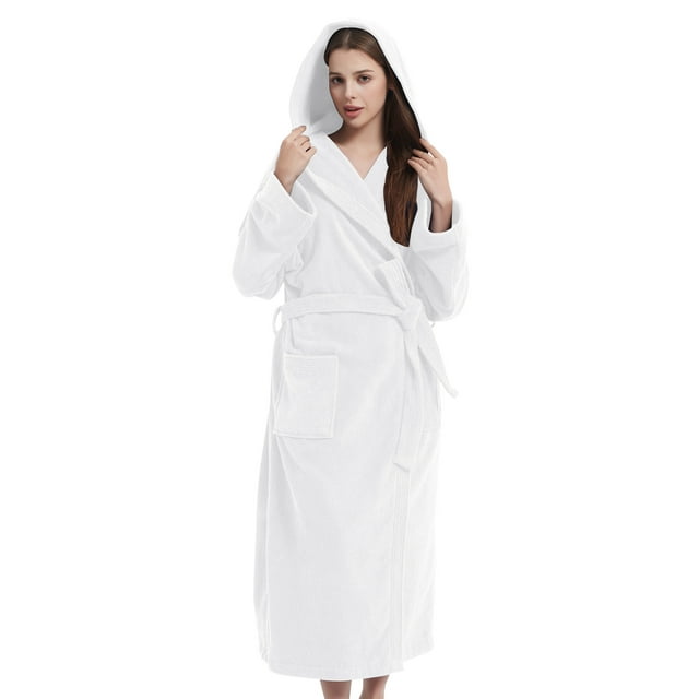 Cotton Terry Cloth Bathrobe for Men Women Hooded Classic Full Length