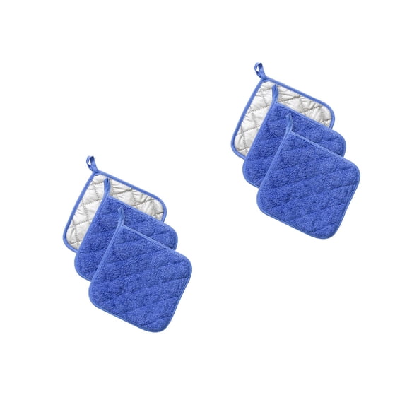 Cotton Terry Cloth Heat Resistant Pot Holders with Silver Coating for Kitchen Use Set of 6 Square Quilted Pads Microwave Oven Glove and Pan Mat