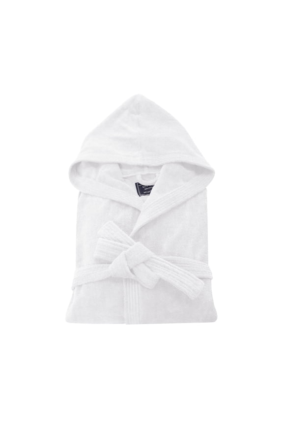 Cotton Terry Cloth Men's Bathrobe with Hooded,Classic Towel Full Length Robe White Color One Size