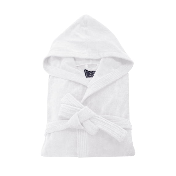 Cotton Terry Cloth Men's Bathrobe with Hooded,Classic Towel Full Length Robe White Color One Size