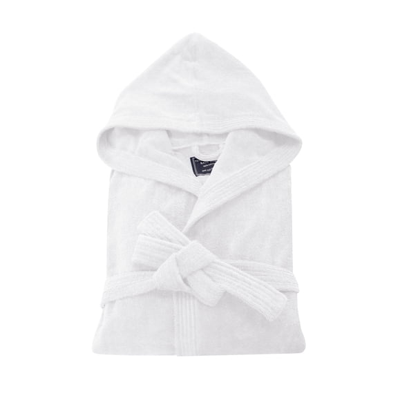 Cotton Terry Cloth Men's Bathrobe with Hooded,Classic Towel Full Length Robe White Color One Size