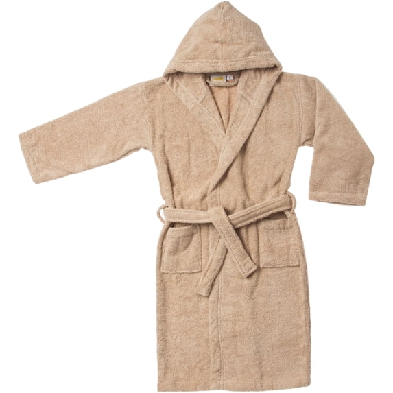 Cotton Terry Kids Unisex Bath Robe, Small/Medium, Taupe