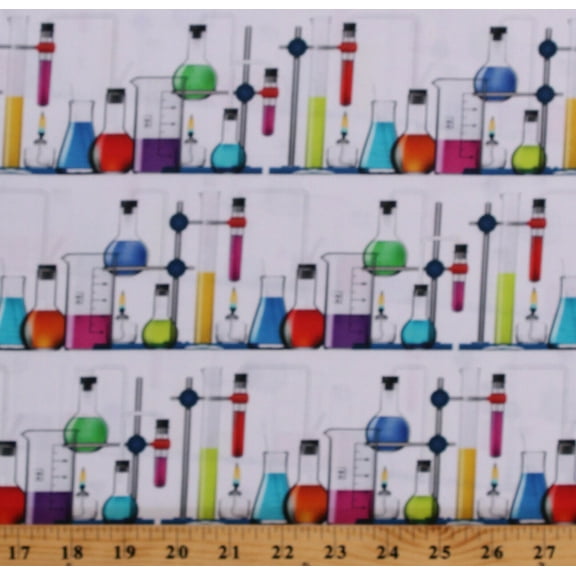 Cotton Test Tubes Chemicals Science Fair Chemistry Class School Teacher Lab Cotton Fabric Print by the Yard (SRKD-19090-392BRIGHTIDEA)