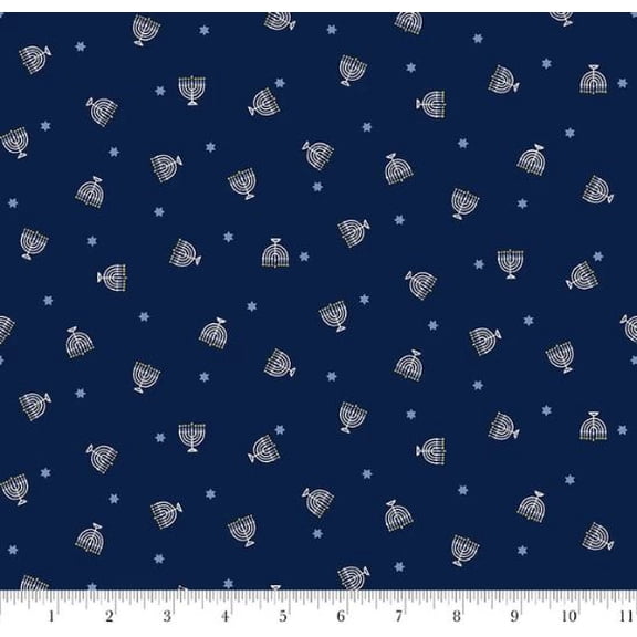 Cotton The Gift of Light Star of David Hanukkah Menorah Studio E Fabrics Cotton Fabric Print by the Yard (8289-77)