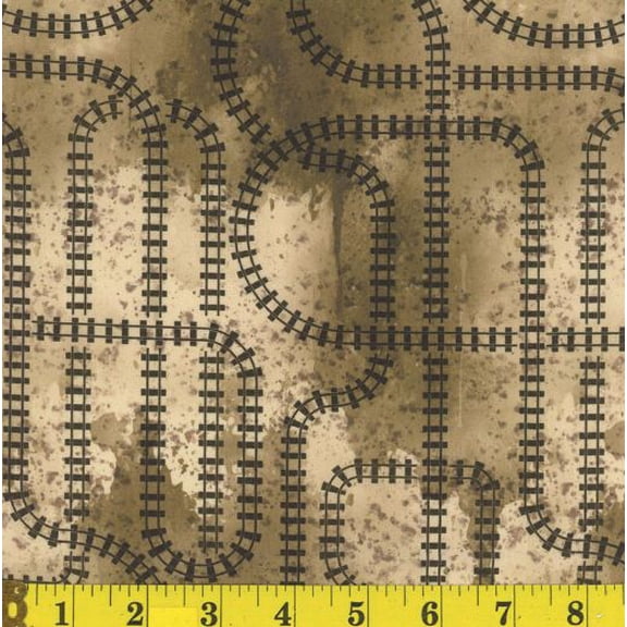 Cotton The Vintage Line Train Tracks Railroads Vintage-look Transportation Mook Fabrics Sepia Cotton Fabric Print by the Yard (142111)