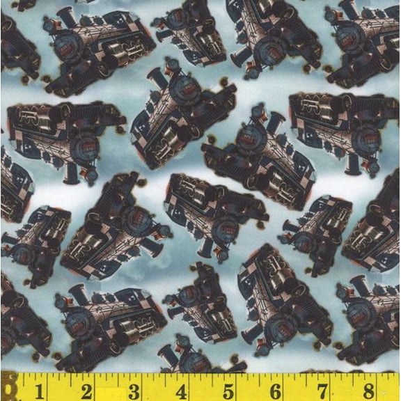 Cotton The Vintage Line Trains Steam Engines Locomotives Railroads Mook Fabrics Multicolor Cotton Fabric Print by the Yard (142109)