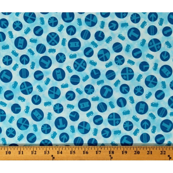 Cotton Thomas Trains Tickets Blue Circles Engines Thomas the Train Cotton Fabric Print by the Yard (84246)