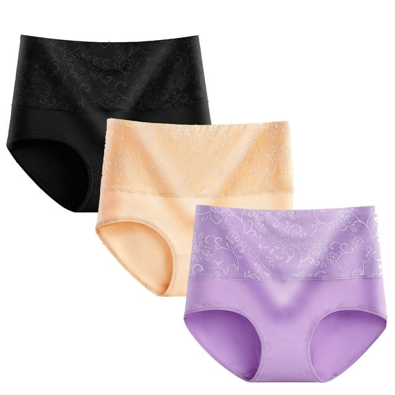 Cotton Thong Underwear for Women Women Cotton High Waisted Underwear Panty Stretch Tummy Panties Lace Waisted Full Cover Underpant Briefs 3 Pack Seamless Panties for Women 4XL