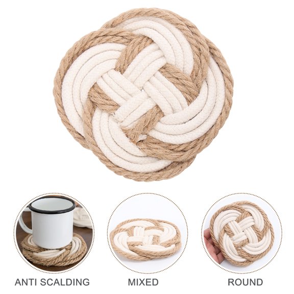 Clispeed Insulated Tableware Pad Coaster Linen Round Table Protection for Recipients 1Set White Brown