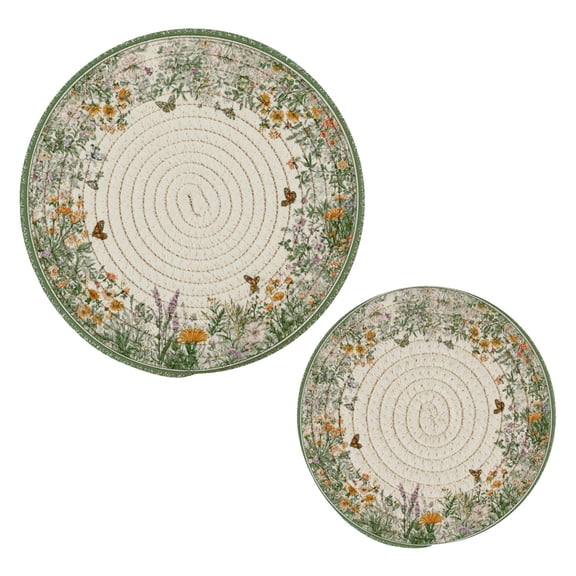 Cotton Thread Weave Hot Pot Holders Multi-use Hot Mats Non-Slip Coasters Heat Resistant Potholders for Cooking Baking Various Wildflowers and Butterflies