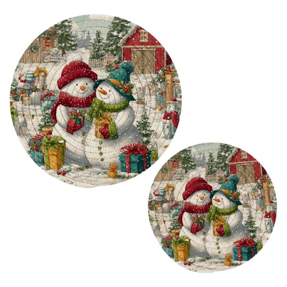 Cotton Thread Weave Hot Pot Holders Multi-use Hot Mats Non-Slip Coasters Heat Resistant Potholders for Cooking Baking Christmas Design with Snowmen