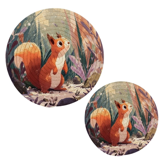 Cotton Thread Weave Hot Pot Holders Multi-use Hot Mats Non-Slip Coasters Heat Resistant Potholders for Cooking Baking Cute Little Squirrel
