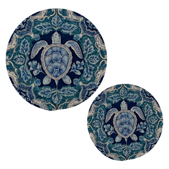 Cotton Thread Weave Hot Pot Holders Multi-use Hot Mats Non-Slip Coasters Heat Resistant Potholders for Cooking Baking Dark Teal Turtle Pattern