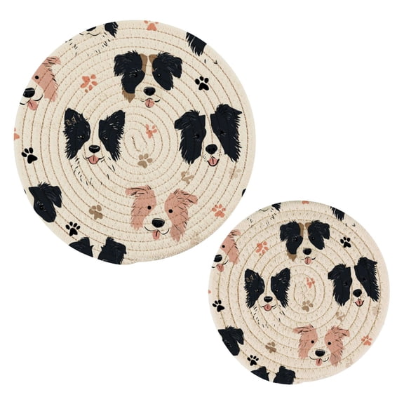 Cotton Thread Weave Hot Pot Holders Multi-use Hot Mats Non-Slip Coasters Heat Resistant Potholders for Cooking Baking Dog Head and Paw Prints