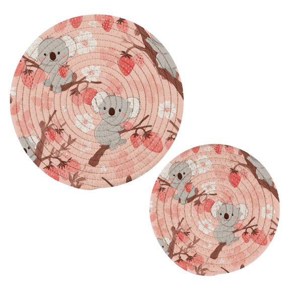 Cotton Thread Weave Hot Pot Holders Multi-use Hot Mats Non-Slip Coasters Heat Resistant Potholders for Cooking Baking Koala and Strawberry Pattern