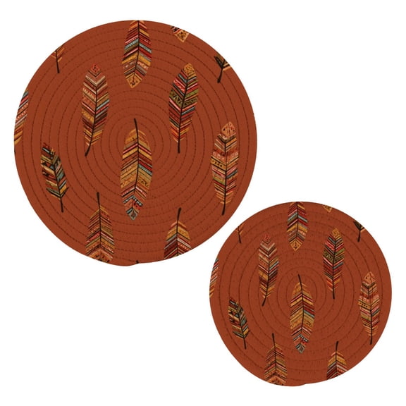 Cotton Thread Weave Hot Pot Holders Multi-use Hot Mats Non-Slip Coasters Heat Resistant Potholders for Cooking Baking Terracotta Tones Feather