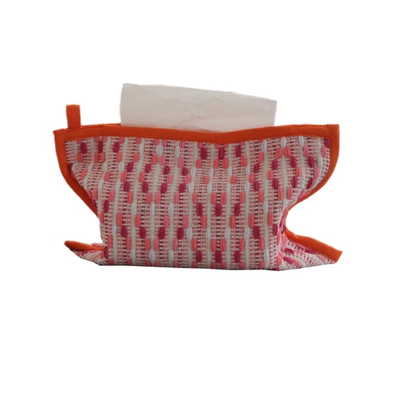 Cotton Thread Woven Paper Towel Box Fabric Car-mounted Tissue Holder with Hanging Design for Dining Room and Living Room Desktop Storage Bag
