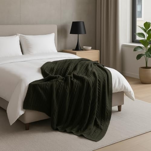 Cotton Throw Blanket – 100% Cable Knit Throw for Couch, Sofa or Bed, Soft & Lightweight, Machine Washable,Decorative Blanket for All Seasons