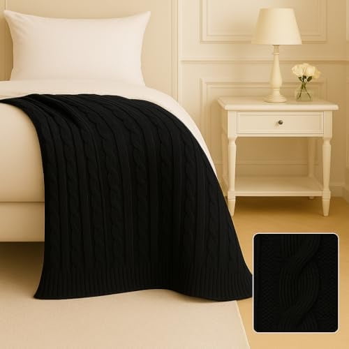 Cotton Throw Blanket – 100% Cable Knit Throw for Couch, Sofa or Bed, Soft & Lightweight, Machine Washable,Decorative Blanket for All Seasons