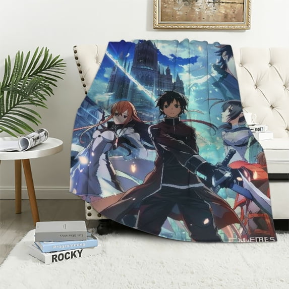 Cotton Throw Blanket Anime Sword Art Online Blanket Air Conditioner Quilt Cartoon Soft Flannel Blankets Warm for Fall Winter Sofa Bed Beach