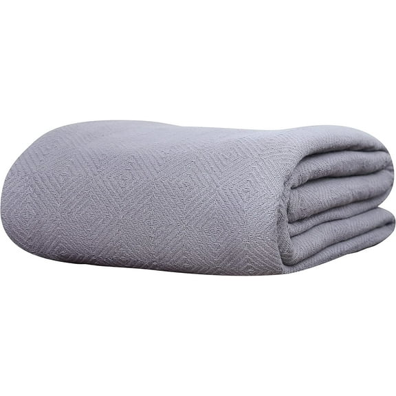 Cotton Throw Blanket King Size Blanket - Soft and Breathable Diamond Weave Cotton Thermal Bed Blanket 100% Fine Cotton, Warm Throw Blanket for Bed, Couch, Travel & Car-90 x 108 in, Flint Grey