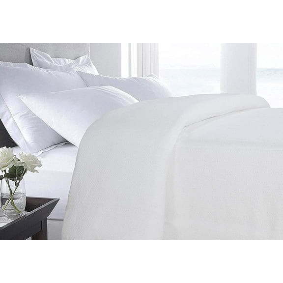 Cotton Throw Blanket Queen Size Blanket - Soft and Breathable Diamond Weave Cotton Thermal Bed Blanket 100% Fine Cotton, Warm Throw Blanket for Bed, Couch, Travel & Car-90 x 90 in, White