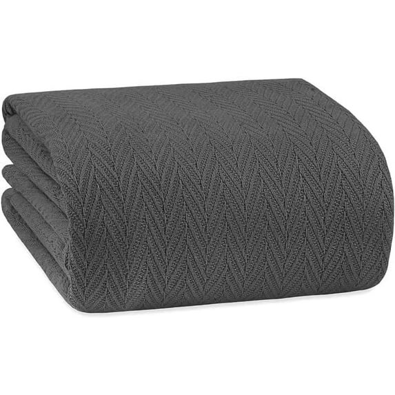 Cotton Throw Blanket Queen Size Blanket-Soft and Breathable Herringbone Weave Cotton Thermal Bed Blanket 100% Cotton Blanket, Warm Throw Blanket for Bed, Couch, Travel Car & Airplane-90x90 in, Grey