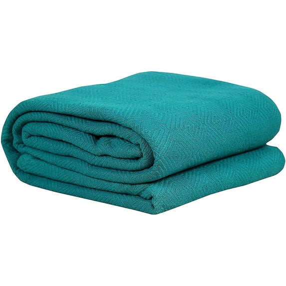 Cotton Throw Blanket Twin Size Blanket - Soft and Breathable Diamond Weave Cotton Thermal Bed Blanket 100% Fine Cotton, Warm Throw Blanket for Bed, Couch, Travel & Car-90 x 66 in, Teal