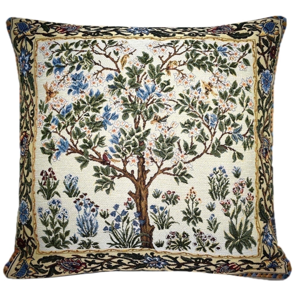 STPgoods Blooming Apple Tree William Morris Tapestry Throw Pillow with Insert 18x18" (45x45 cm) Decorative Couch and Sofa Cushion for Living Room Bedroom Square Pillowcase