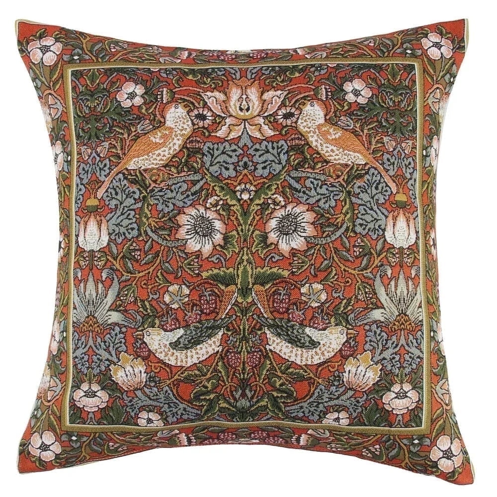 STPgoods William Morris Red Birds Tapestry Throw Pillow with Insert 18x18" (45x45 cm) Decorative Couch and Sofa Cushion for Living Room Bedroom Square Pillowcase