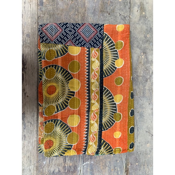 Cotton Throw Sleeping Counterpane Stitched Mat Hand Kantha Work Gudari Quilted