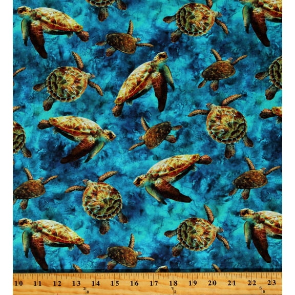 Cotton Tides of Color Turtles Animals Sea Turtles Ocean Cotton Fabric Print by the Yard (V5258-61-Turquoise)