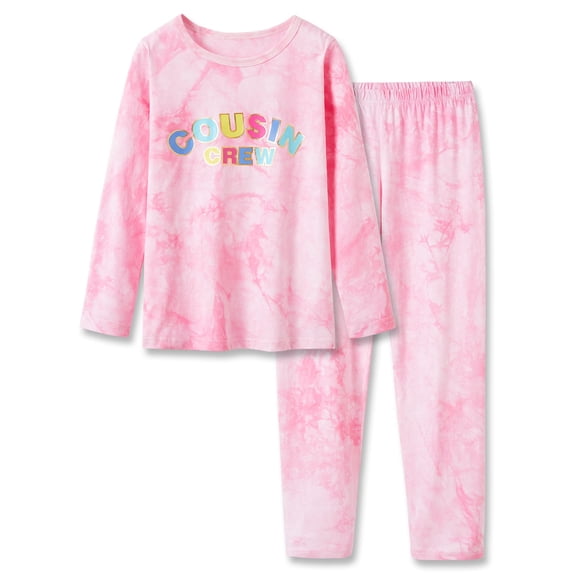 Beezizac Cotton Tie Dye Cousin Crew Pajamas for Girls Long Sleeve & Pants PJ Set Size 4T