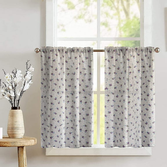 Cotton Tiny Flower Dots Print Café Tier Curtains Window Treatment Kitchen Home Décor