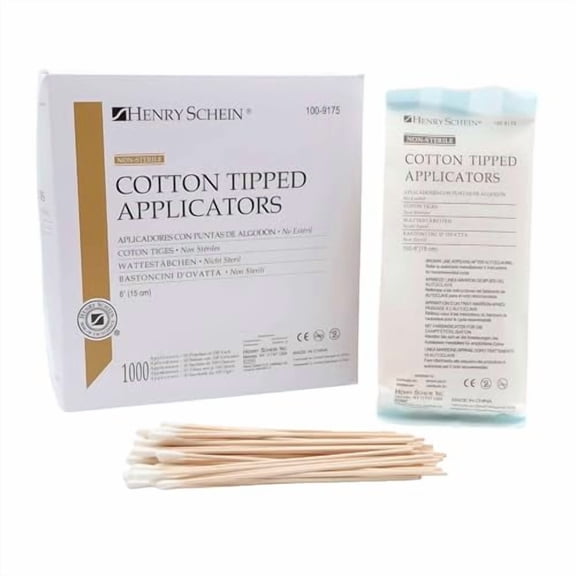 Cotton Tipped Applicator (100-9175), 6-Inch, Non-Sterile Swabsticks for Wound Care & Dressing. Single-Use, Wooden Handle with Cotton Tip. 1000 / Box, 10 BX/CA