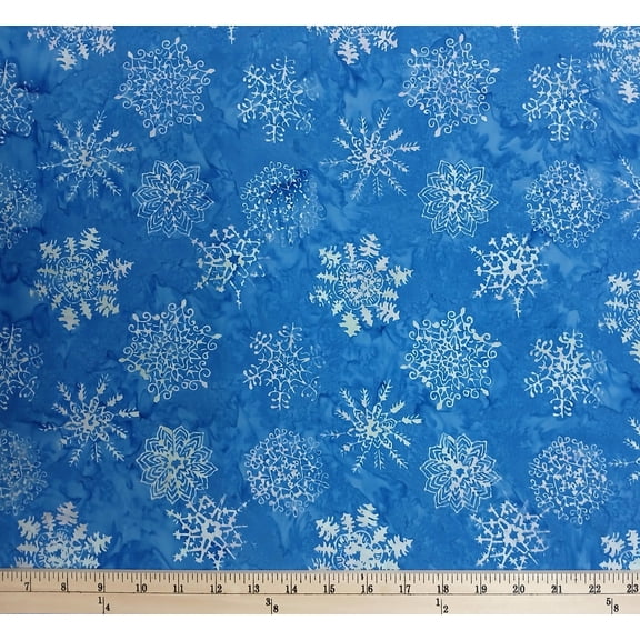 Cotton Tonga Batik Hand Dyed Winter Snowflakes on Swirled Blue Background Timeless Treasures Cotton Fabric Print by the Yard (TONGA-B3528-ROYAL)