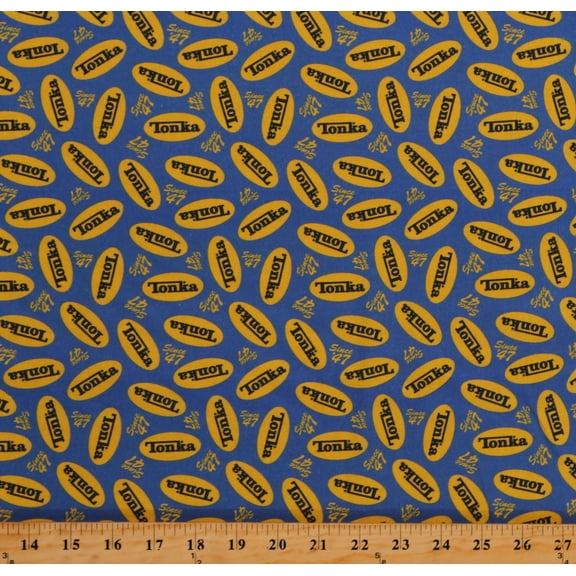 Cotton Tonka Logos Toss Construction Machinery Buildings Kids Blue Cotton Fabric Print by the Yard (95060205-02)