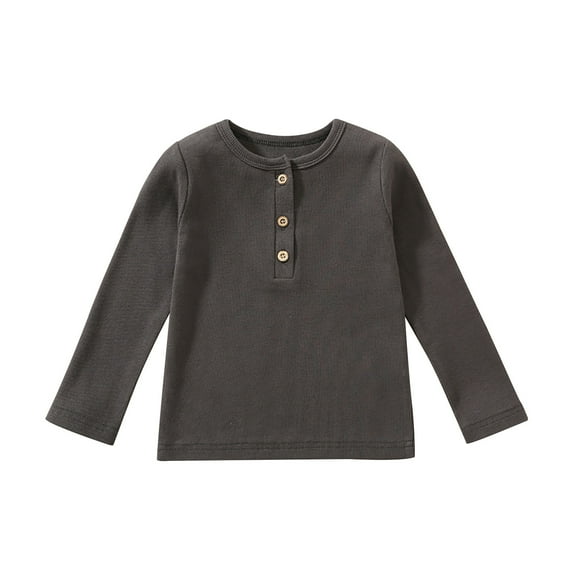 Cotton Top Toddler Boys Girls Short/Long Sleeve Shirt Solid Color Breathable Unisex Kids Clothing