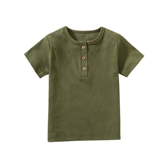Cotton Top Toddler Boys Girls Short/Long Sleeve Shirt Solid Color Breathable Unisex Kids Clothing
