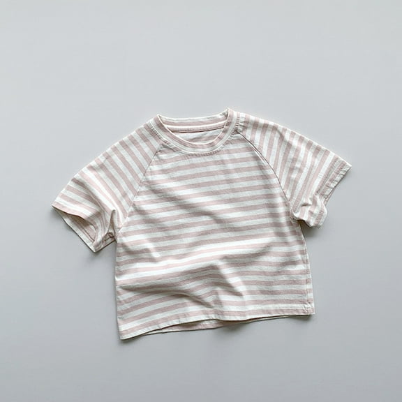 Cotton Tops for Girls Boys Short Sleeve T-Shirts 2-11 Years Toddler Kids Cute Stripe Printed Pullover Crewneck Comfort Going-Out Tees Shirts