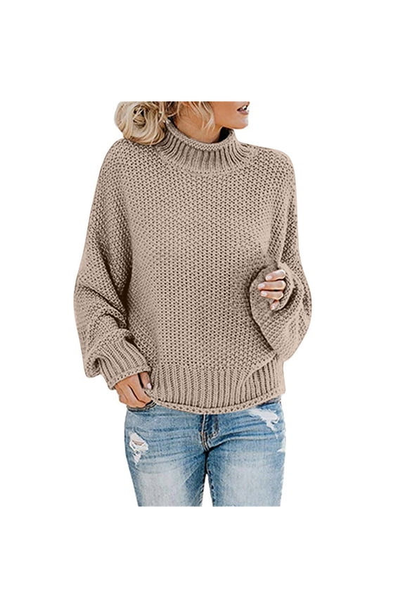 Cotton Tops Turtleneck Big & Tall Women's Pullover Sweater, Women's Knitted Sweater Women's Clothing Thick Thread High Neck Pullover Sweater Women