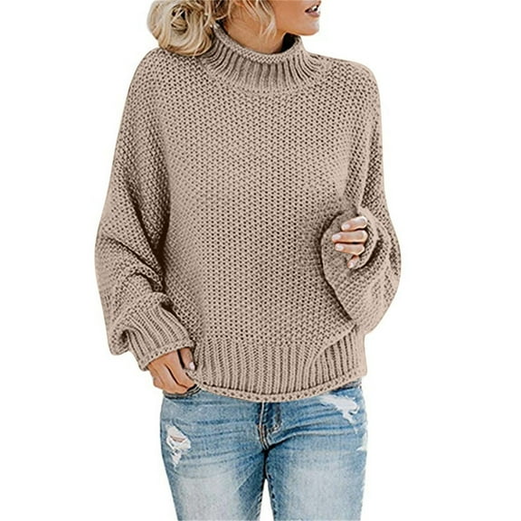 Cotton Tops Turtleneck Big & Tall Women's Pullover Sweater, Women's Knitted Sweater Women's Clothing Thick Thread High Neck Pullover Sweater Women