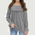 thumbnail image 1 of Cotton Tops for Girls Long Sleeve Crew Neck Casual T-shirts Ruffled Pullover Spring Clothes 5-13 Years (11 Years, Gray), 1 of 6