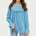 thumbnail image 1 of Cotton Tops for Girls Long Sleeve Crew Neck Casual T-shirts Ruffled Pullover Spring Clothes 5-13 Years (12 Years, Light Blue), 1 of 6