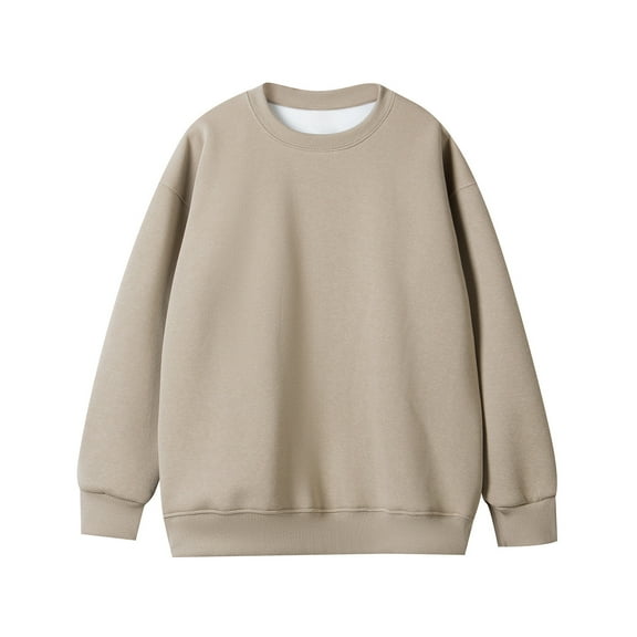 Cotton Tops for Men Casual Crewneck Base Sweatshirt Pullover Long Sleeve Solid Color Spring Fall Basic Shirt (L, Khaki)