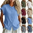 thumbnail image 1 of Cotton Tops for Women Ihhxva Breathable Ruffle Sleeve Blouse with Button Detail Summer Button-Up Top S-2XL, 1 of 6