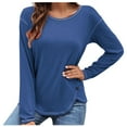 thumbnail image 1 of Cotton Tops for Women Long Sleeve Irregular Hem Pure Color Crewneck Plus Size T-shirts Casual Pullover Tees (2XL, Dark Blue), 1 of 5