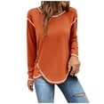 thumbnail image 1 of Cotton Tops for Women Long Sleeve Irregular Hem Pure Color Crewneck Plus Size T-shirts Casual Pullover Tees (4XL, Orange), 1 of 6